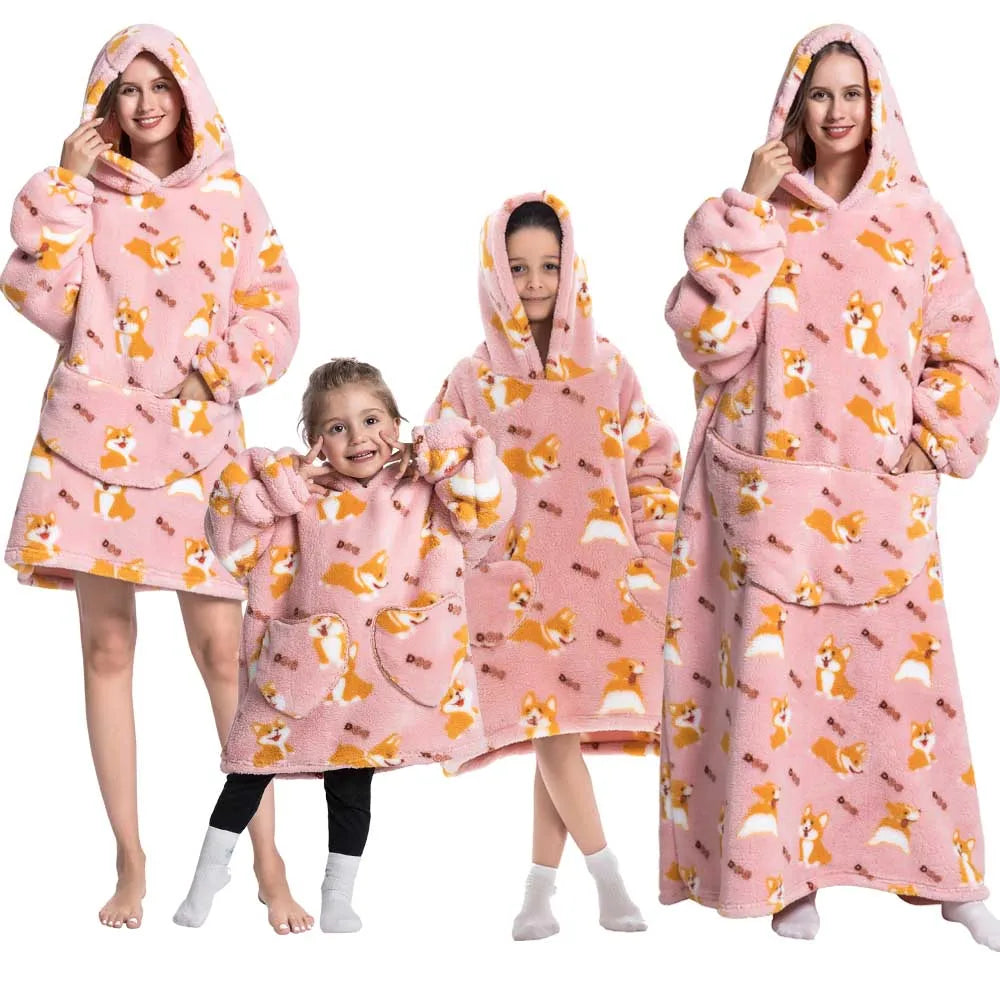 Family Matching Hoodies Blanket Oversize Plush Wearable Fleece Sherpa πβββββ