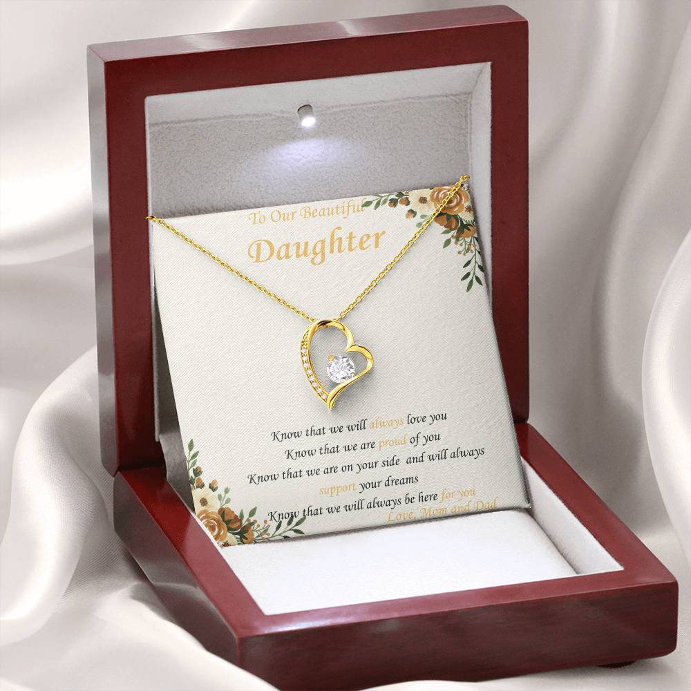 To Our Daughter - "Know That We Are On Your Side" - Forever Heart Necklace Gift