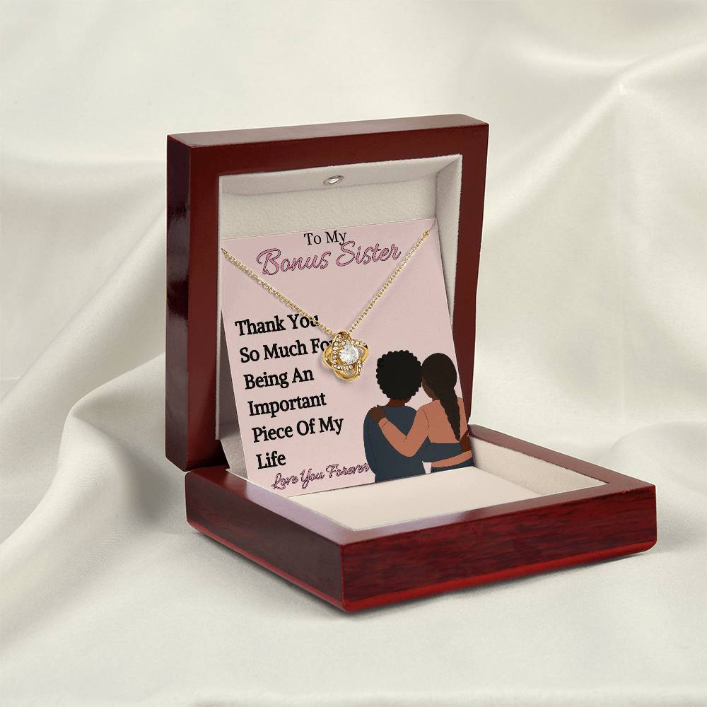To My Bonus Sister- Thank You So Much" - Love Knot Necklace