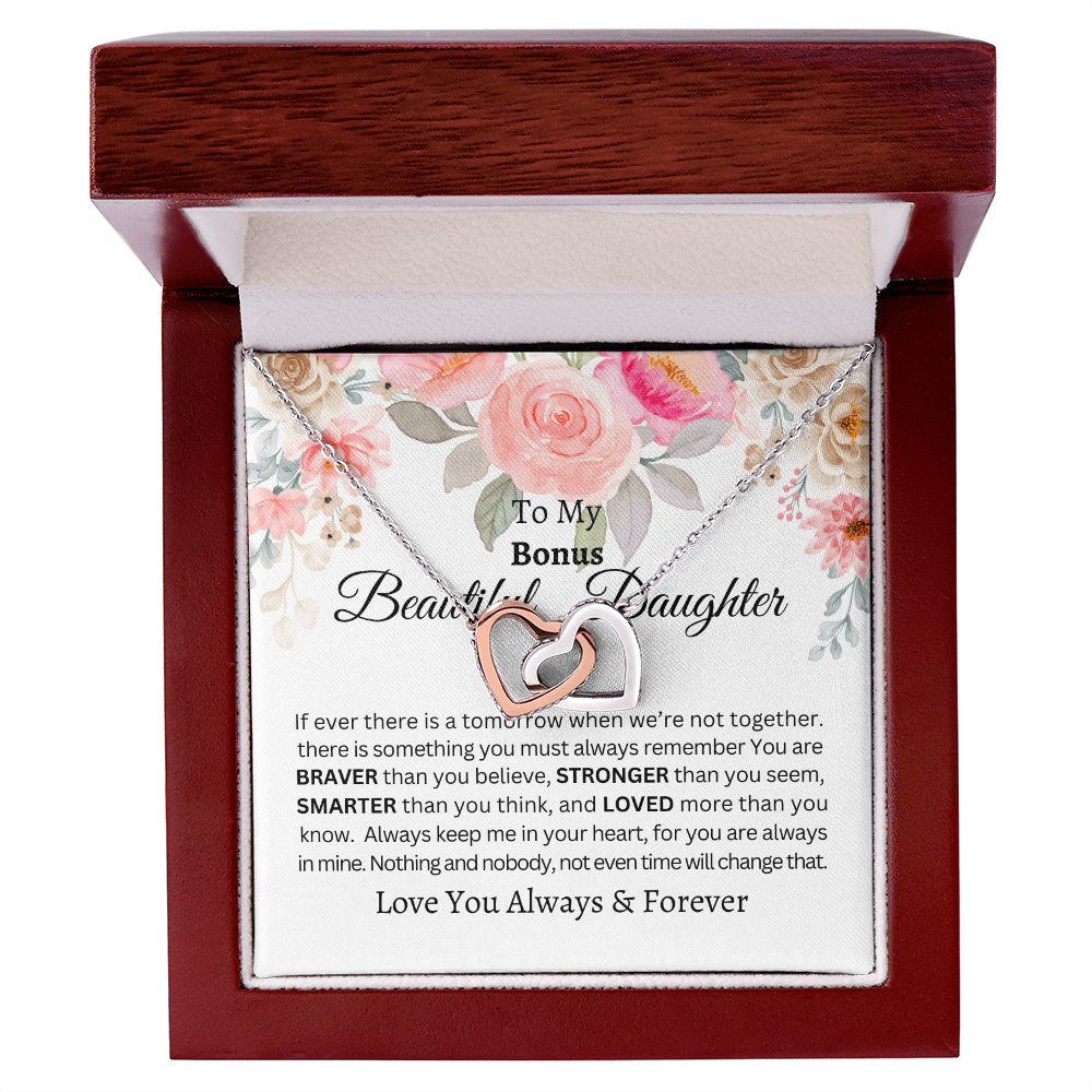To My Beautiful Bonus Daughter-Interlocking Hearts Necklace