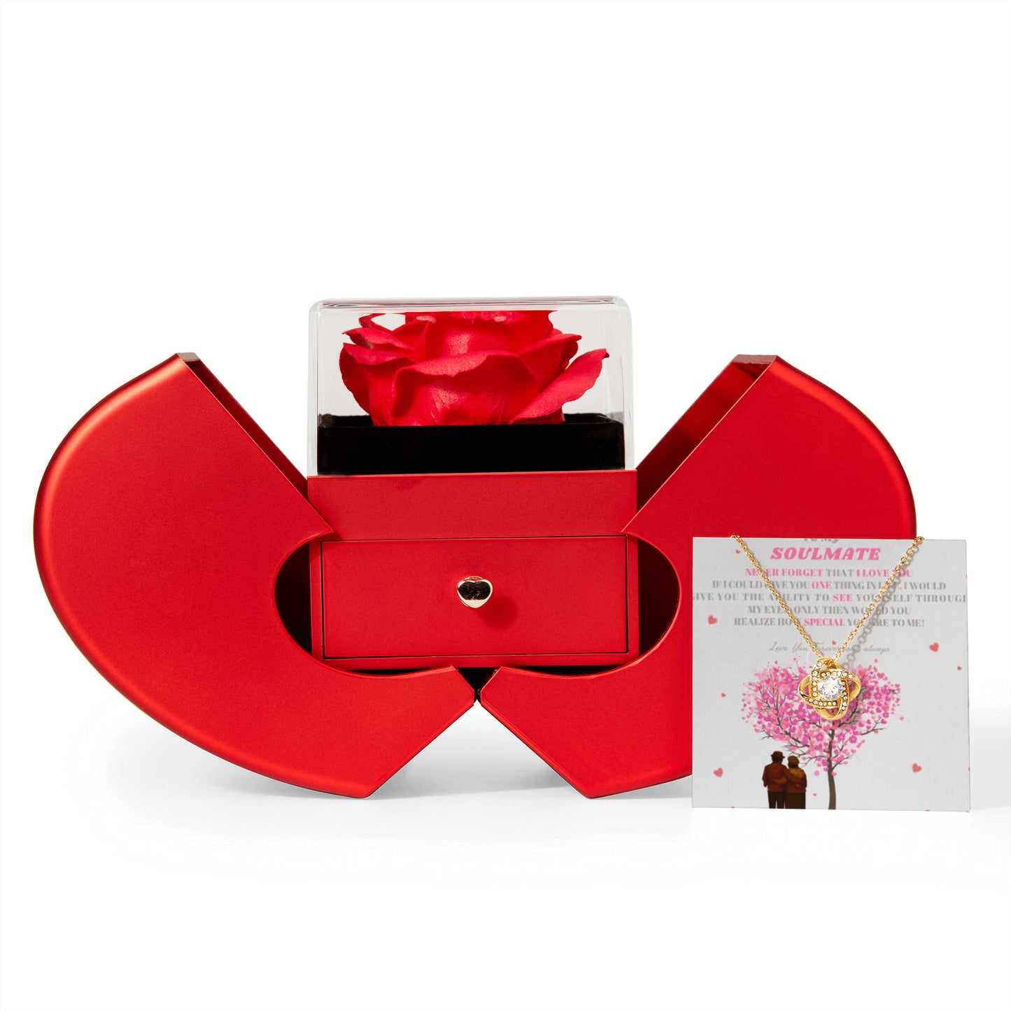 To My Soulmate- " If I Could Give You One Thing" - Forever Love Necklace With Red Heart Rose