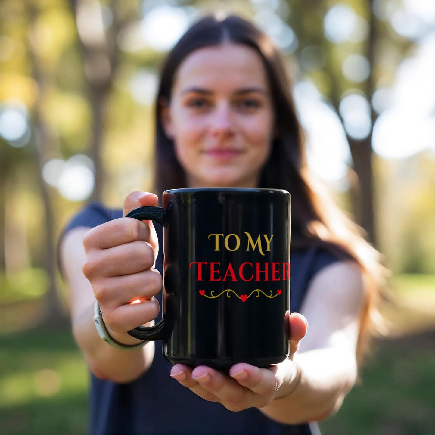 To My Teacher- "Thank You For Everything" - Black Ceramic Mug