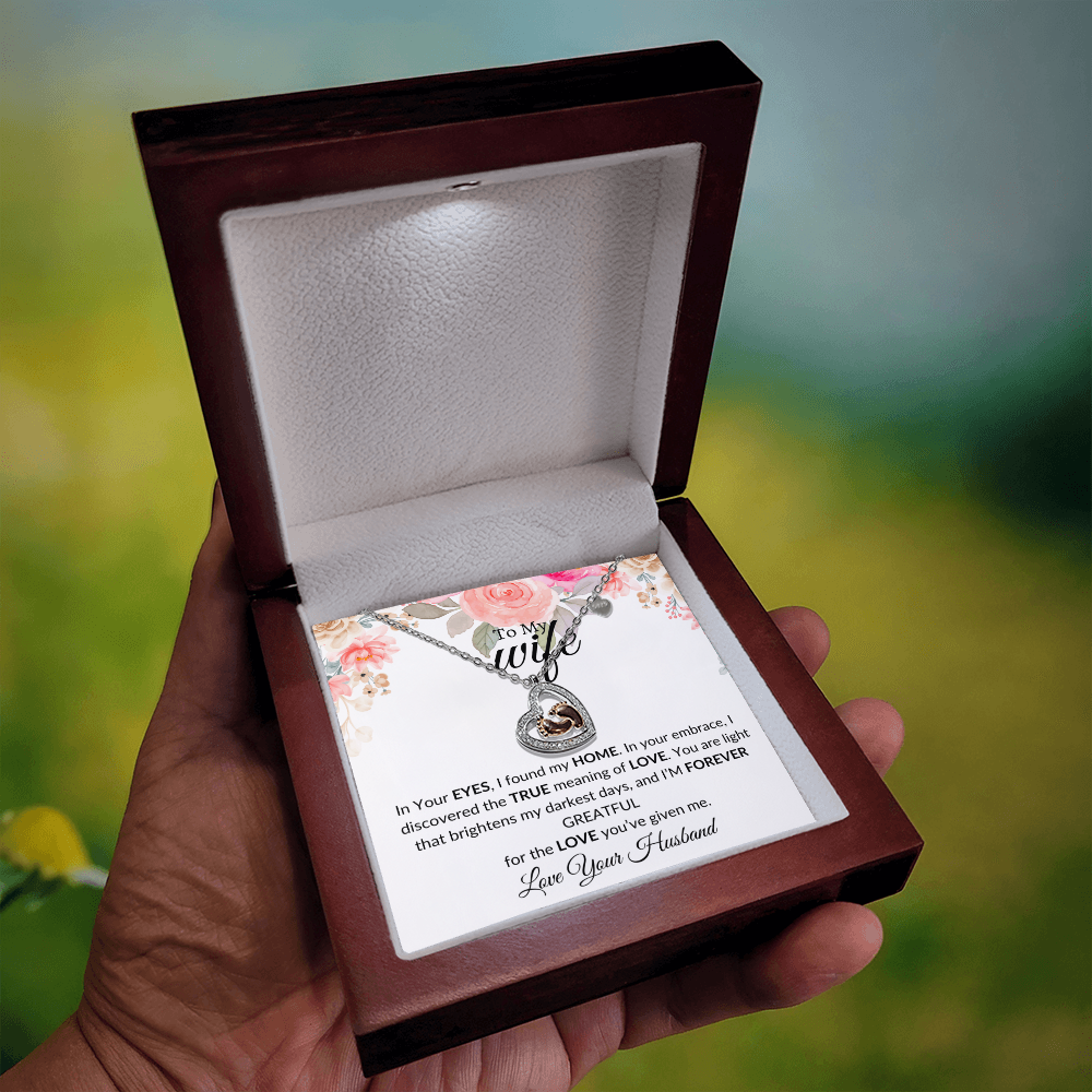 To My Wife- In Your Eyes I Found My Home- Thank U-Baby Feet Heart Necklace
