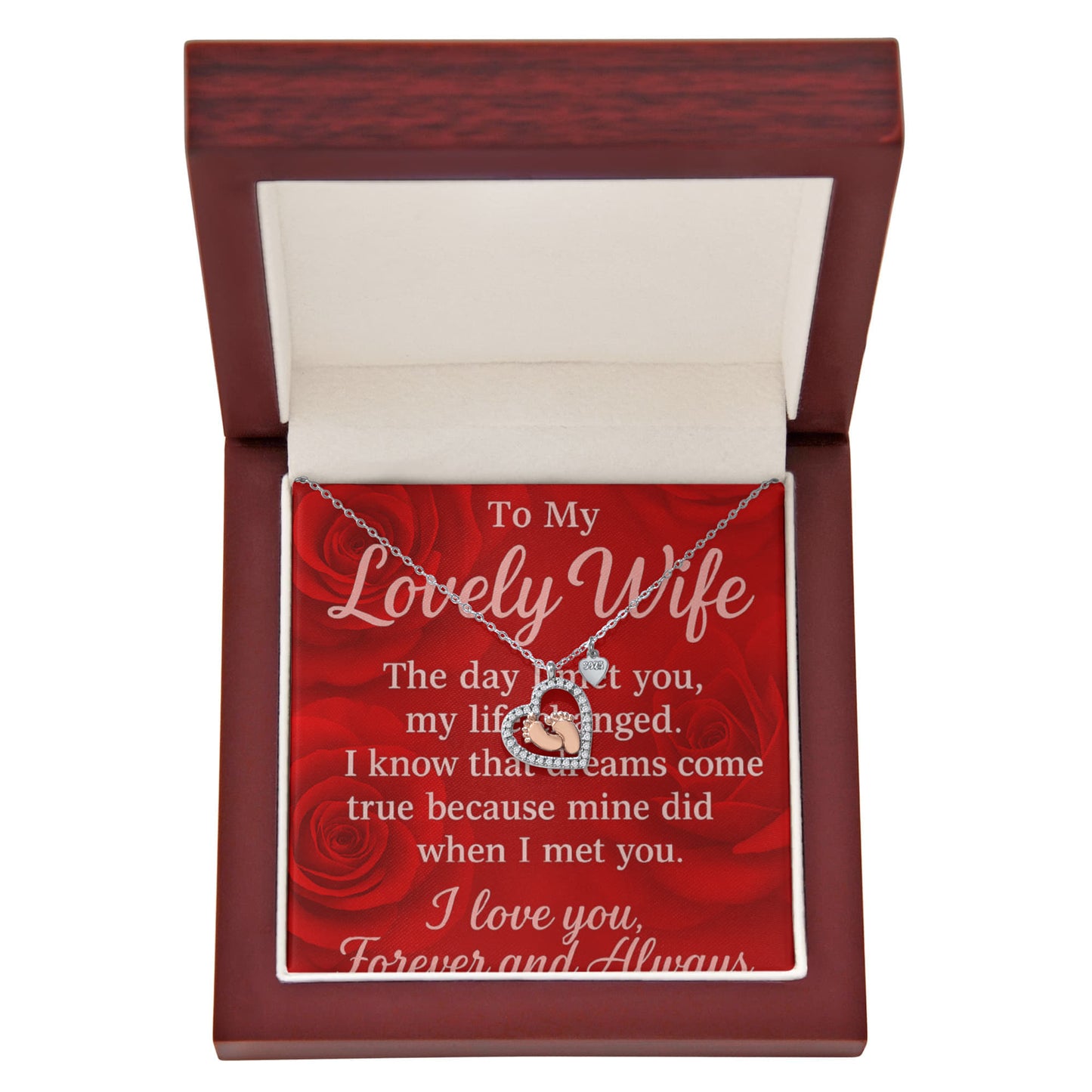 To My Lovely Wife-Heartfelt Love Note- Baby Feet Heat Necklace