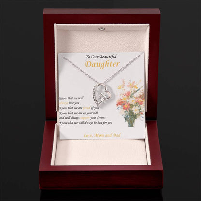To Our Beautiful Daughter "Know We Will Always Love You" - Forever Heart Necklace Gift