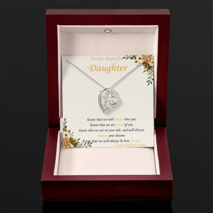 To Our Daughter - "Know That We Are On Your Side" - Forever Heart Necklace Gift