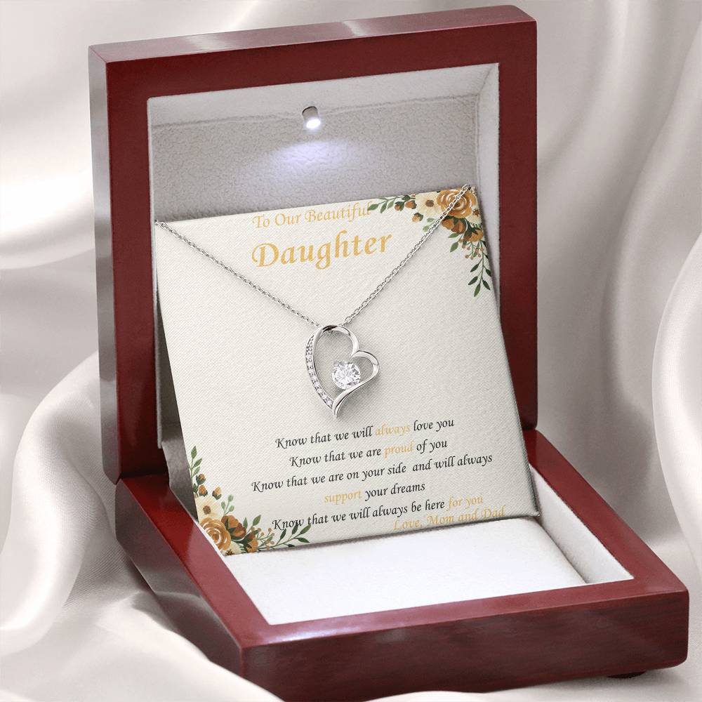 To Our Daughter - "Know That We Are On Your Side" - Forever Heart Necklace Gift