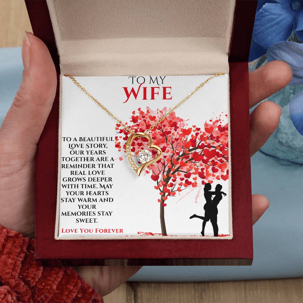 To My Wife- "To A Beautiful Love Story"  Forever Love Necklace