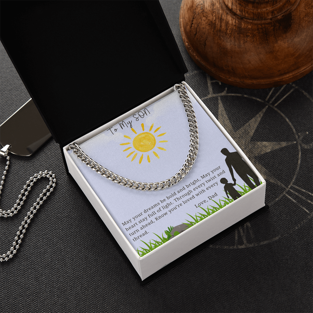 To My Son - "May Your Dreams Be Bold And Bright" - Cubin Link Chain Gift -