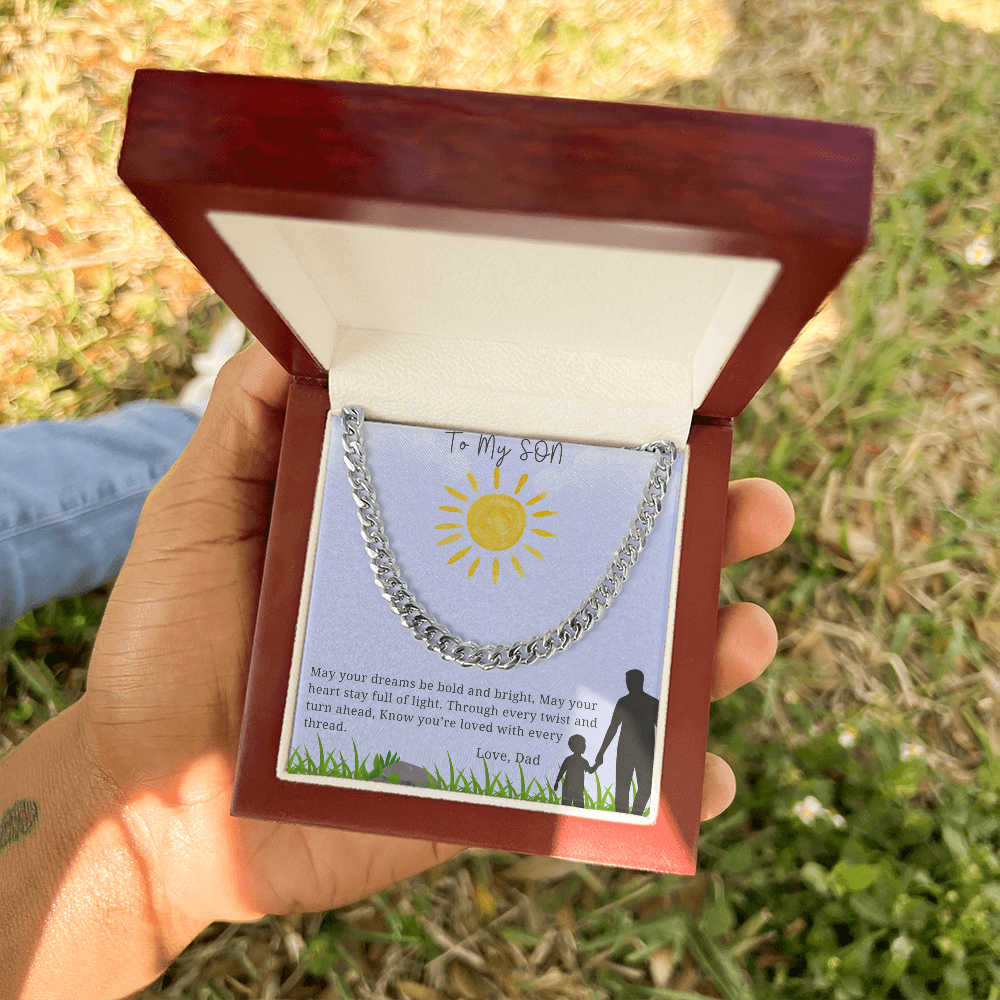 To My Son - "May Your Dreams Be Bold And Bright" - Cubin Link Chain Gift -