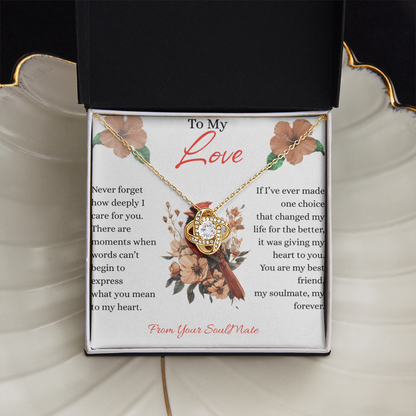 To My Love - Never Forget How Deeply I Care - Love Knot Necklace