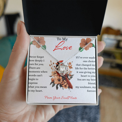 To My Love - Never Forget How Deeply I Care - Love Knot Necklace