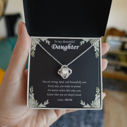 To My Beautiful Daughter - "Every Day You Make Us Proud"-Love Knot Necklace Gift