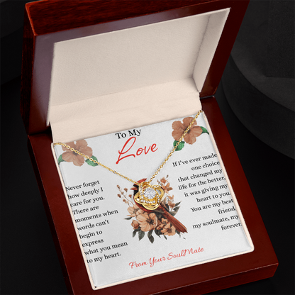 To My Love - Never Forget How Deeply I Care - Love Knot Necklace