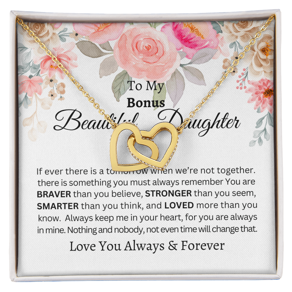 To My Beautiful Bonus Daughter-Interlocking Hearts Necklace
