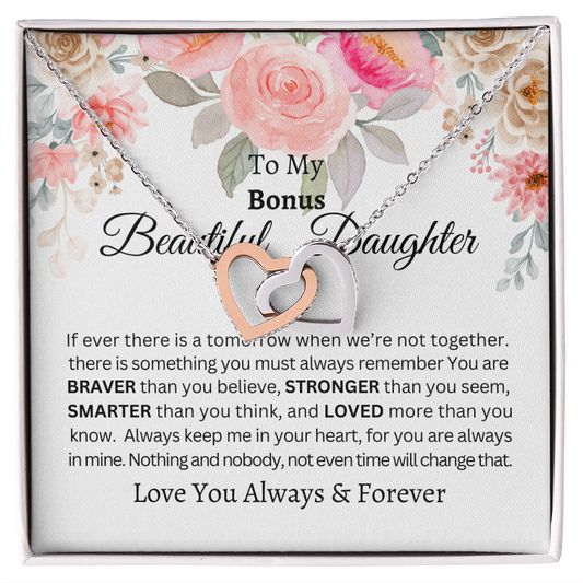 Interlocking Hearts Necklace-Gift for Beautiful Bonus Daughter-