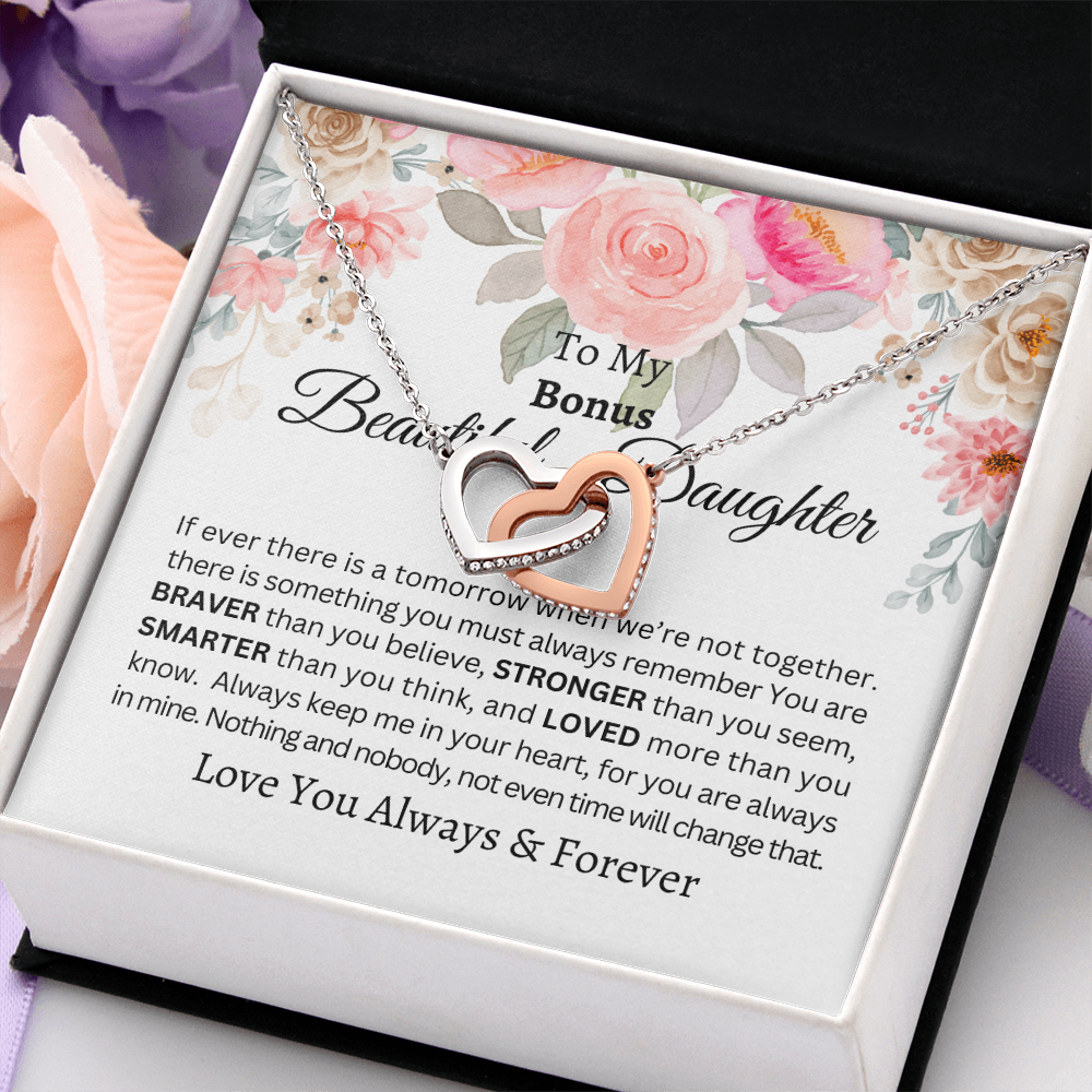 To My Beautiful Bonus Daughter-Interlocking Hearts Necklace
