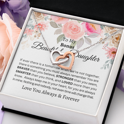 To My Beautiful Bonus Daughter-Interlocking Hearts Necklace