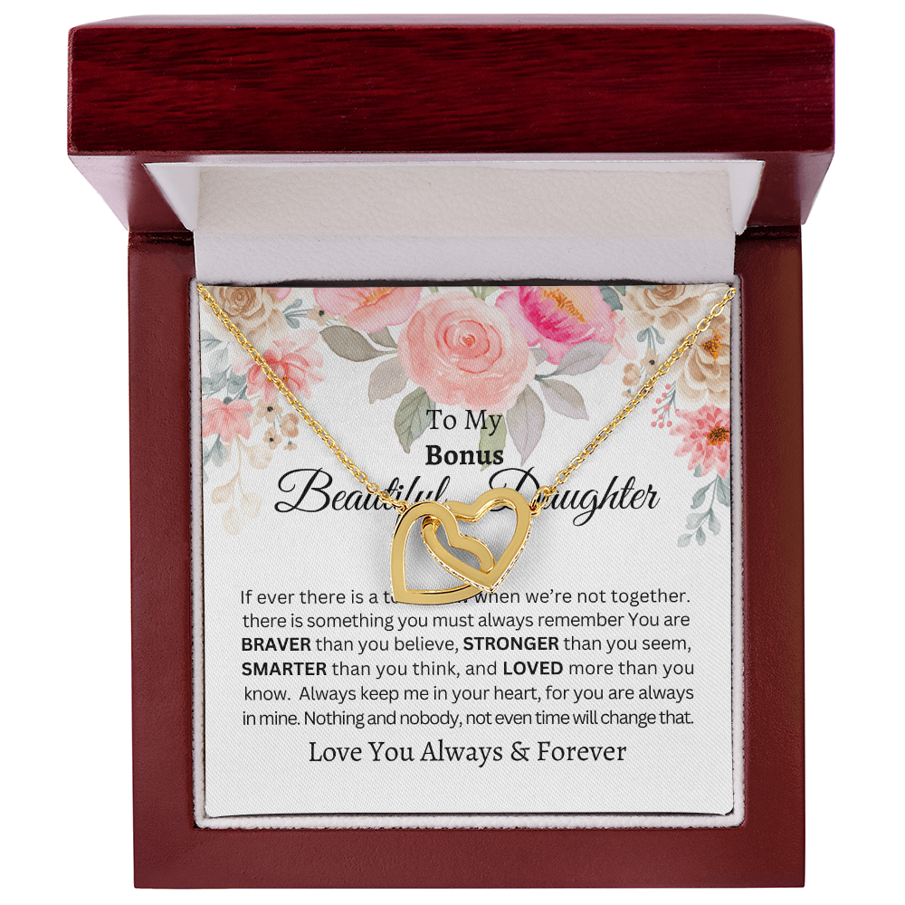 To My Beautiful Bonus Daughter-Interlocking Hearts Necklace