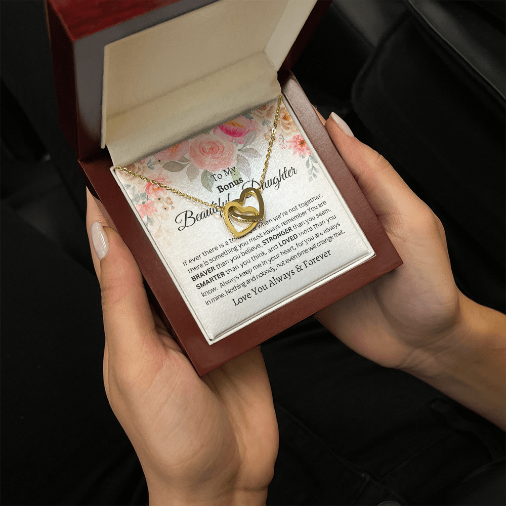 To My Beautiful Bonus Daughter-Interlocking Hearts Necklace