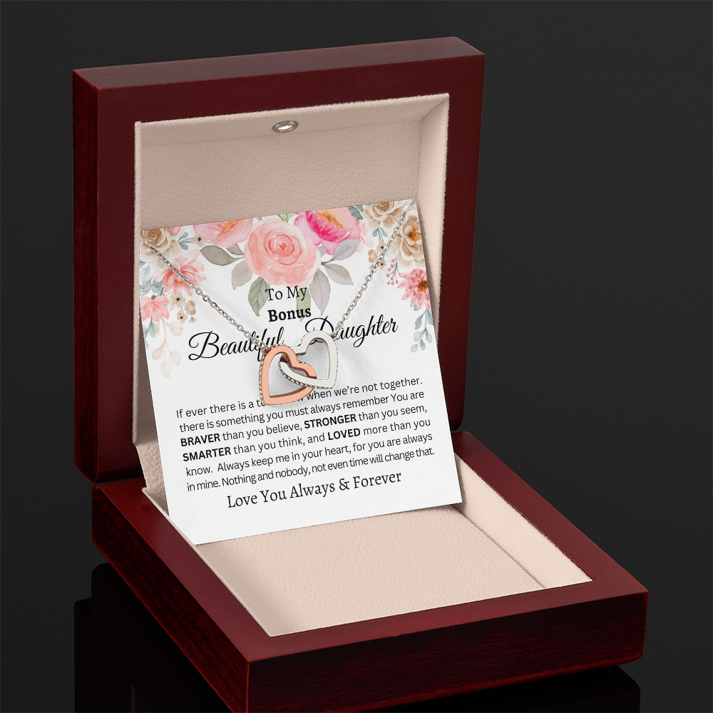 To My Beautiful Bonus Daughter-Interlocking Hearts Necklace