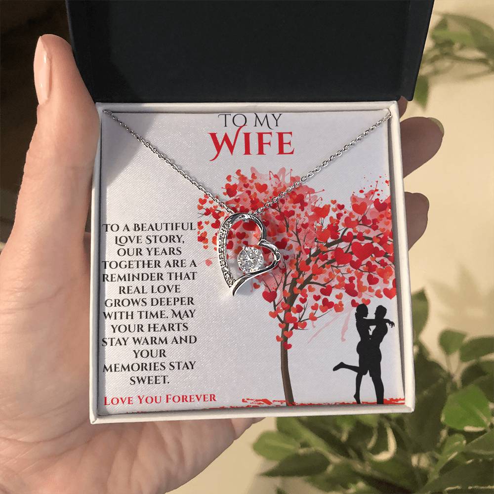 To My Wife- "To A Beautiful Love Story"  Forever Love Necklace