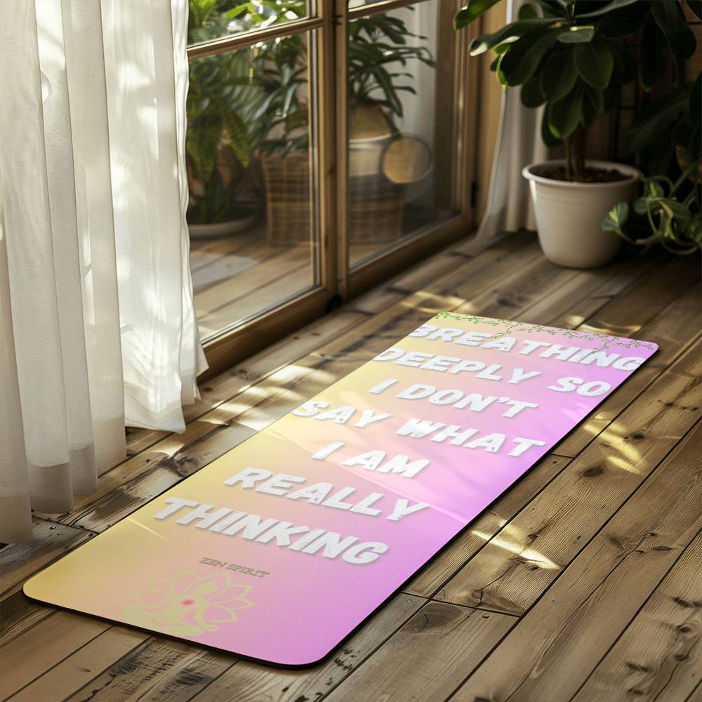 ZenSpirit- "Deep Breathing"  – Non‑Slip Funny Yoga Fitness Mat