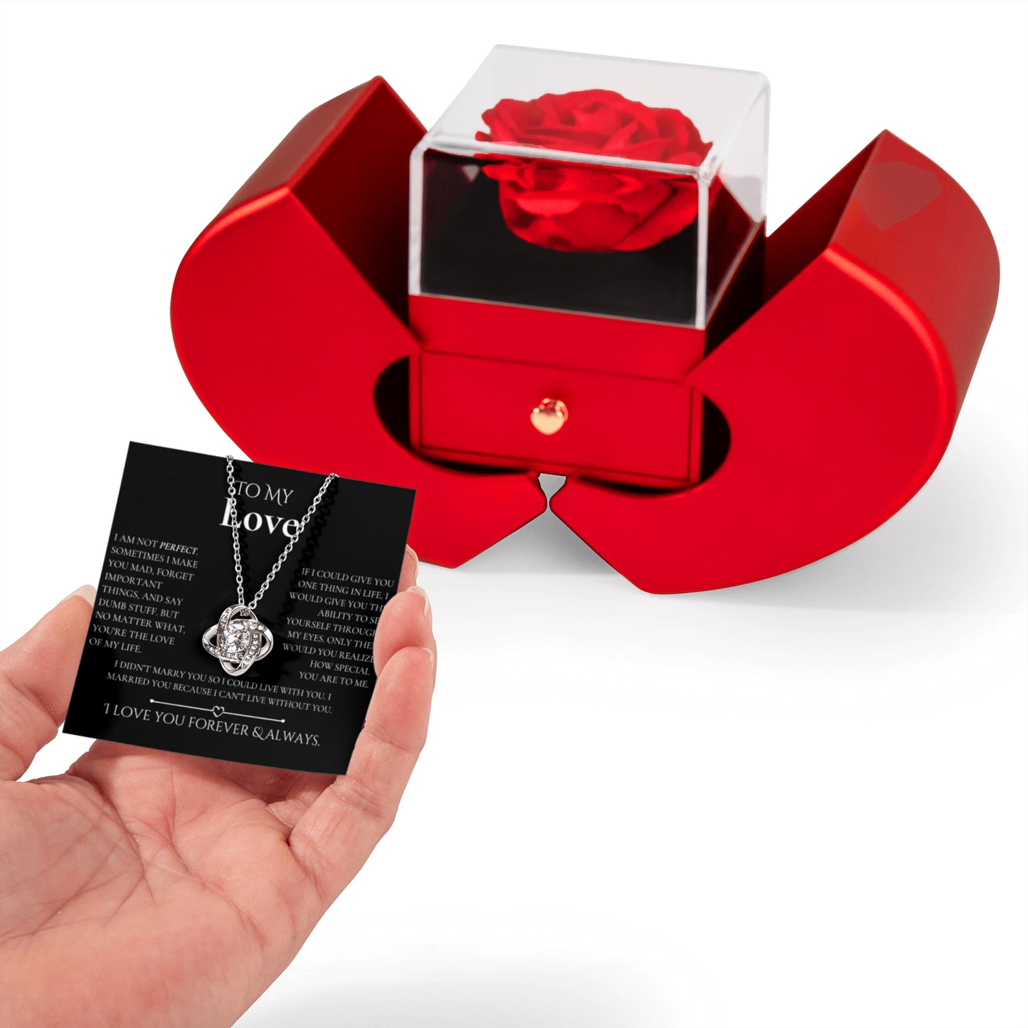 To My Love - Cant Live Without You -  Rose/Knot necklace Gift Set