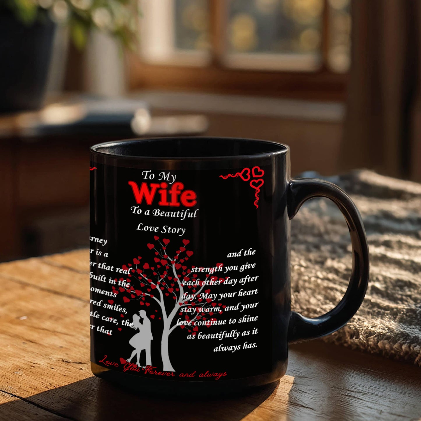To My Wife- "To Our Beautiful Love Story" - Black Ceramic Mug
