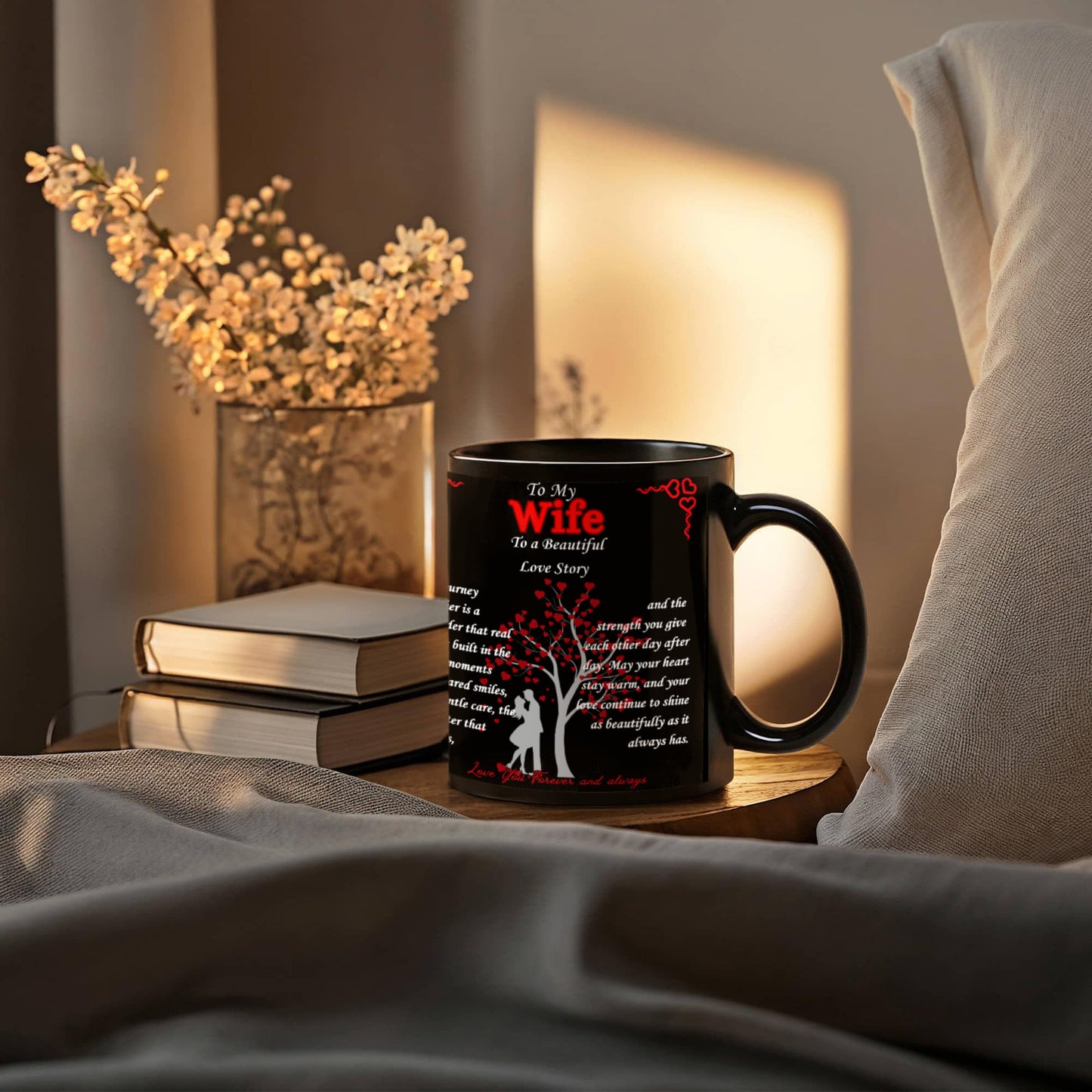 To My Wife- "To Our Beautiful Love Story" - Black Ceramic Mug