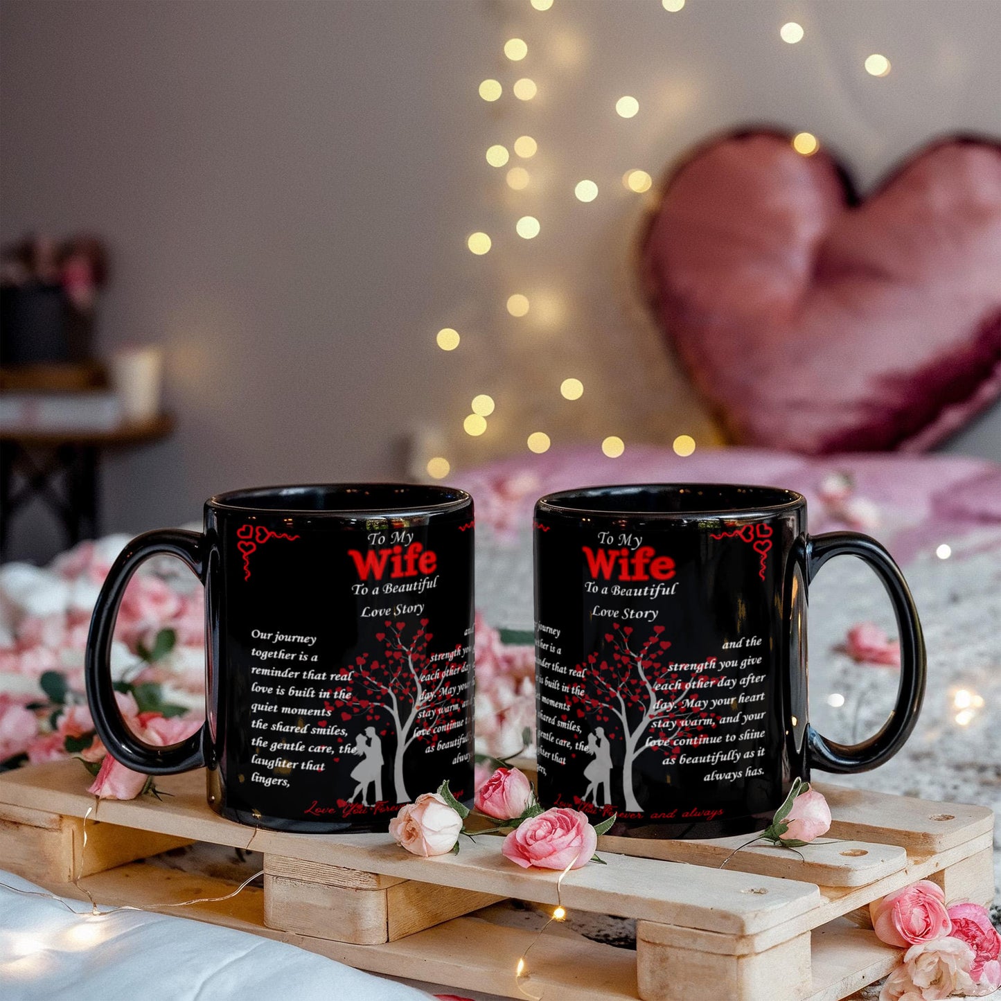 To My Wife- "To Our Beautiful Love Story" - Black Ceramic Mug
