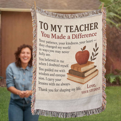 To My Teacher-Heirloom Photo Woven Blanket