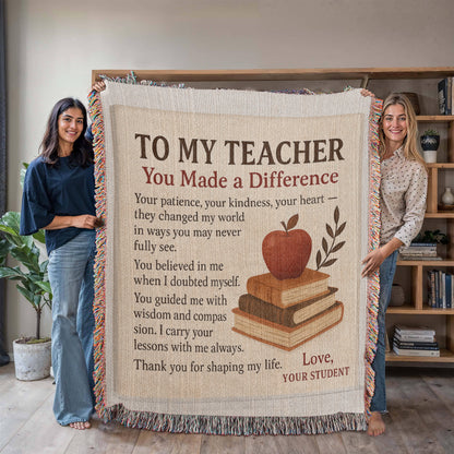 To My Teacher-Heirloom Photo Woven Blanket