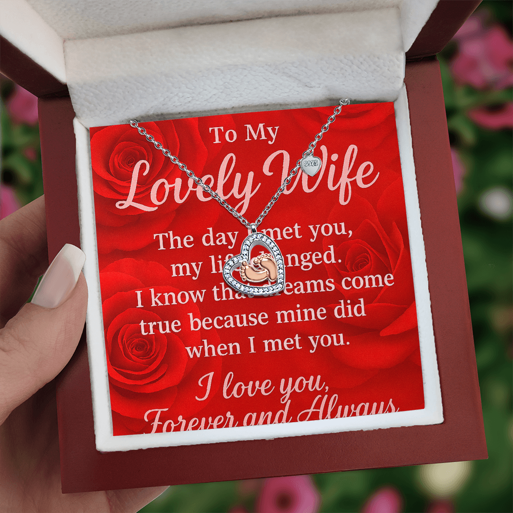 To My Lovely Wife-Heartfelt Love Note- Baby Feet Heat Necklace