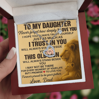 To My Daughter- This Old Lion Will-Baby Feet Heart Necklace