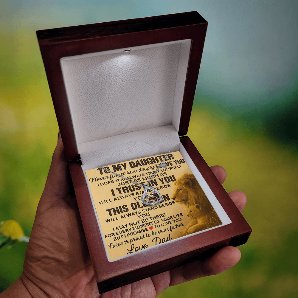 To My Daughter- This Old Lion Will-Baby Feet Heart Necklace