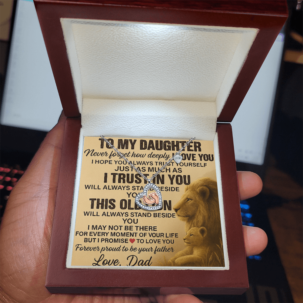 To My Daughter- This Old Lion Will-Baby Feet Heart Necklace