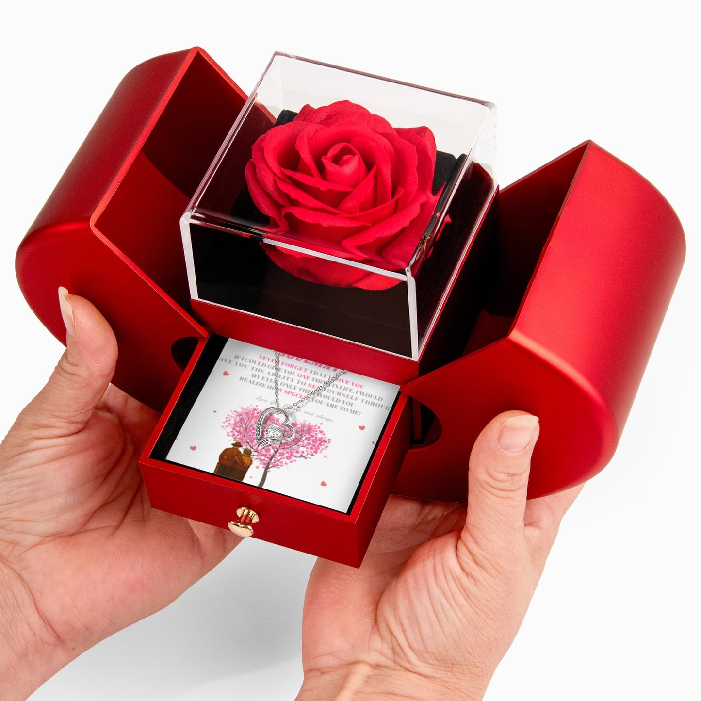 To My Soulmate- " If I Could Give You One Thing" - Forever Love Necklace With Red Heart Rose
