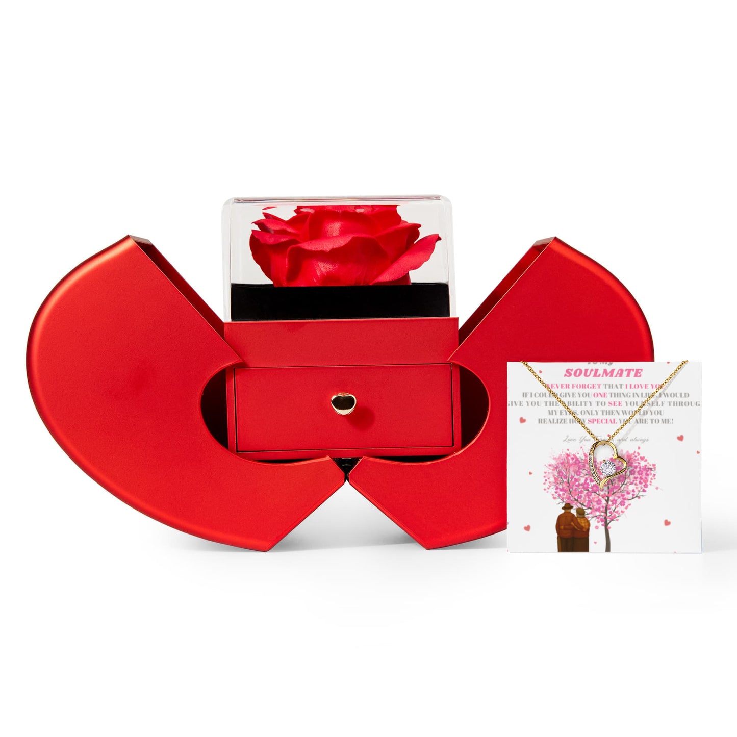 To My Soulmate- " If I Could Give You One Thing" - Forever Love Necklace With Red Heart Rose